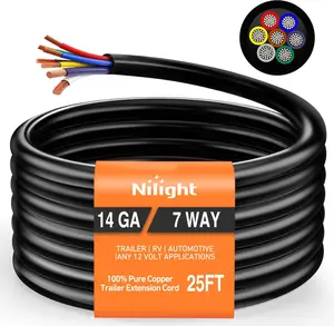 Nilight 25 Feet 7 Way Trailer Extension Cable Traditional SAE 14 Gauge 7 Conductor 100% Pure Copper Insulated Heavy Duty Wire Weatherproof for 7 Pin Blade RV Automotive