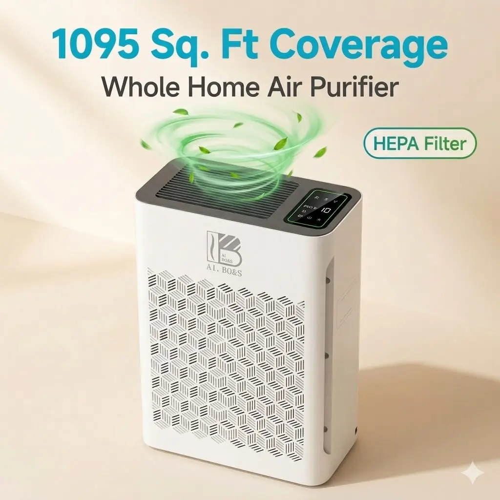 AI. BO&S Large Room Air Purifier - Covers 1095 Sq.Ft for Home, True HEPA Filter for Allergies, Pets, & Smoke, Quietest Air Cleaner with Geometric Grille for Bedroom, Office