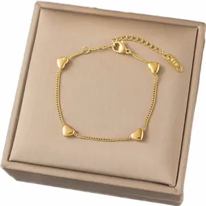 Elegant Gold Heart Charm Bracelet for Women - Delicate Chain Design with Heart Charms - Perfect Gift for Her