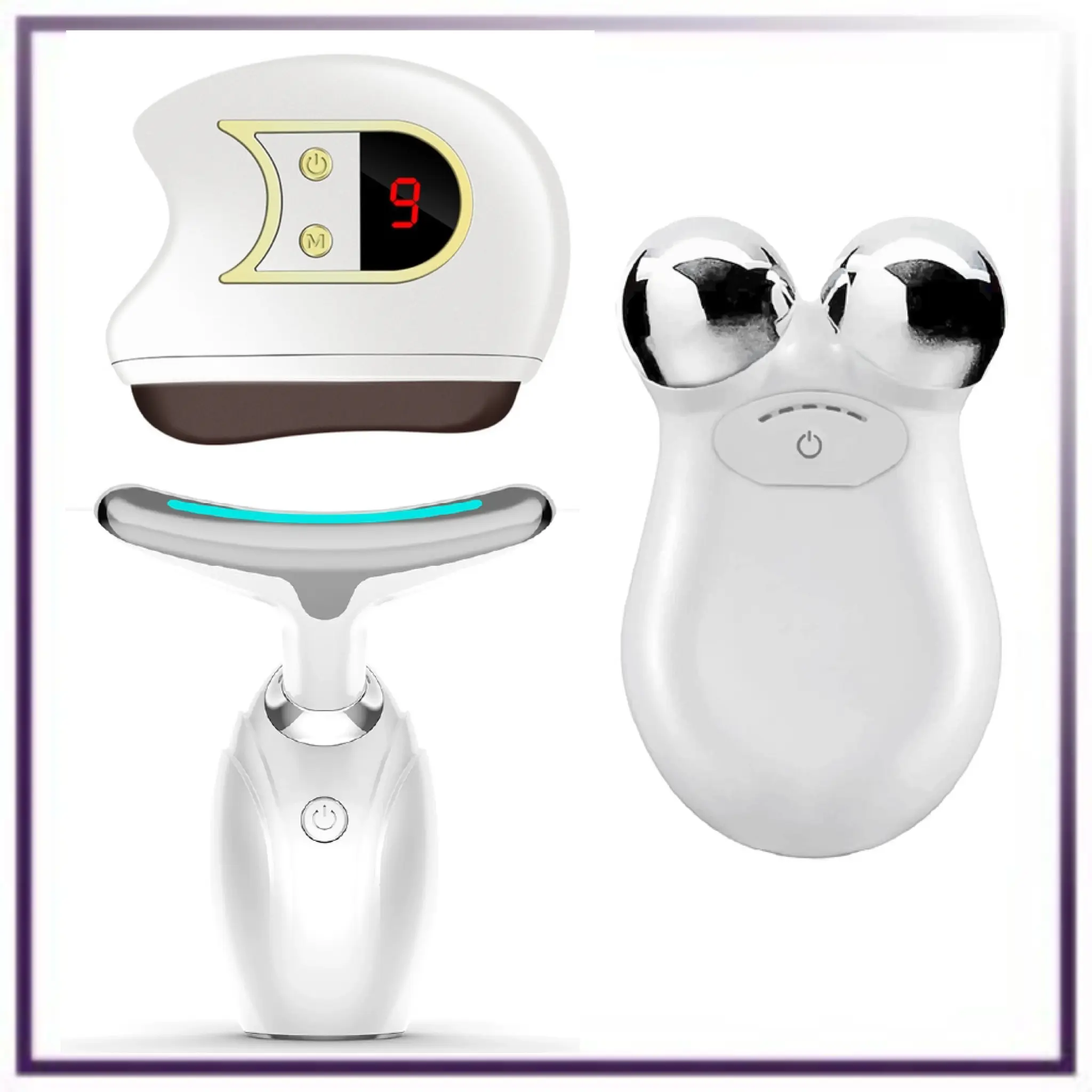 Set of 3 LED Therapy, Electric Gua Sha & Microcurrent Toning Device for Radiant Skin - Facial Contour & Radiance Toolkit – 3-in-1 LED, Microcurrent & Sonic Massager Set