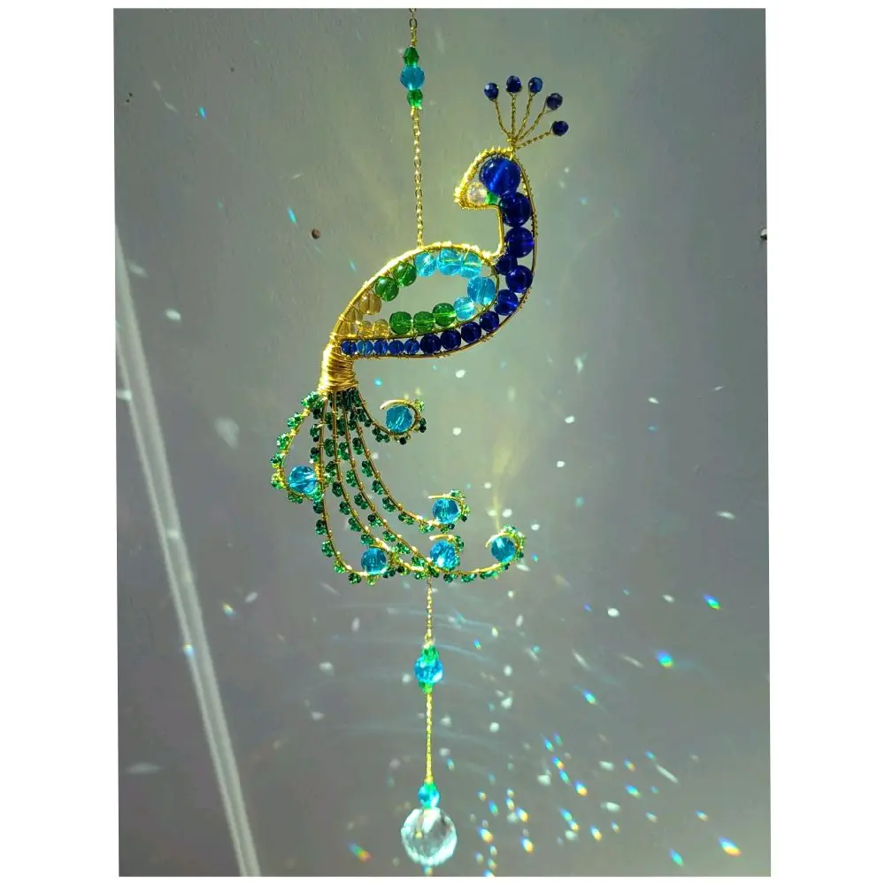 Handmade Peacock Suncatcher | Wire Wrapped Window Hanging | Rainbow Sun Catcher | Nature Inspired Home Decor