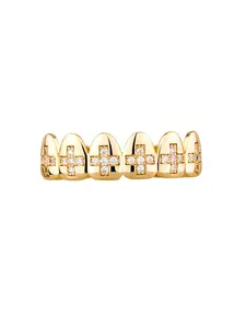 Hip Hop Style Cross Design Grillz with 8a Zircon Stones, Trendy Punk Accessories for Daily Wear, Unique Smile Enhancer, Tooth Gems