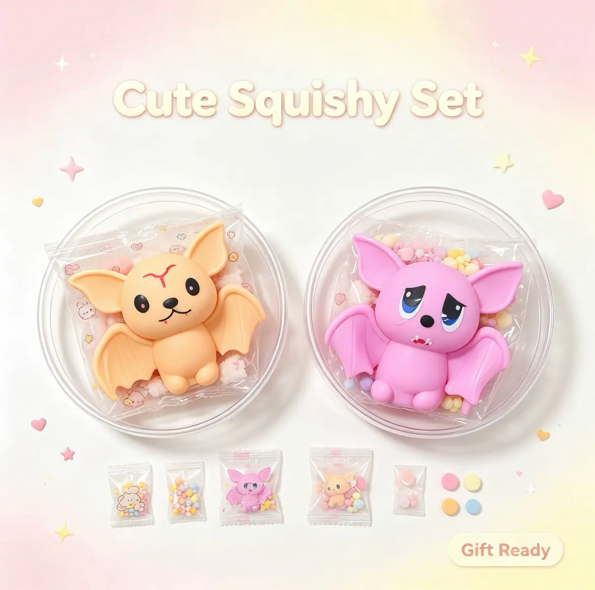 Dual Color Animal Bat Squishy Set, Soft Rebound Decompression Toys As Daily Desktop Ornaments