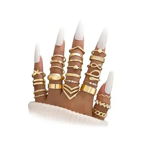 25 Pcs Gold Stackable Ring Set for Women, Chunky Knuckle Finger Midi Rings, Silver Simple Stacking Cute Rings Pack Trendy Stuff Jewelry Gift