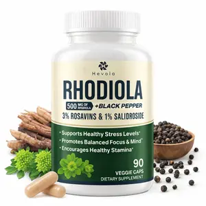 Rhodiola Rosea Natural Dietary Supplement - 500mg, 3% Rosavins, 1% Salidroside with BioPerine, High Potency Plant Based Absorbable Supplement for Stress, Focus Support & Natural Wellness Boost, Absorbable Supplements