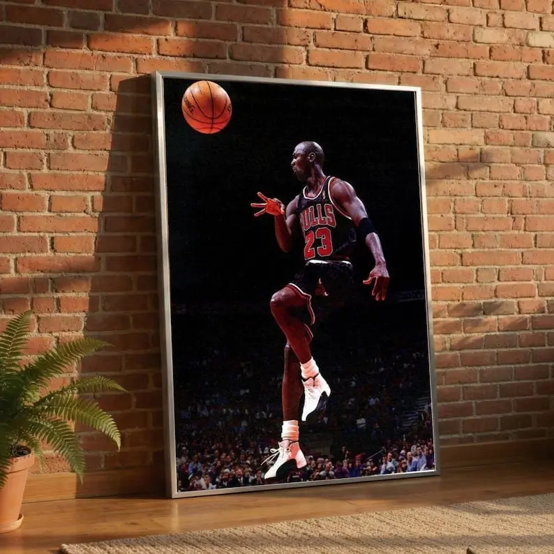 [Unframed] Michael Jordan 23 Dunk, Chicago Bulls NBA Legend Wall Art