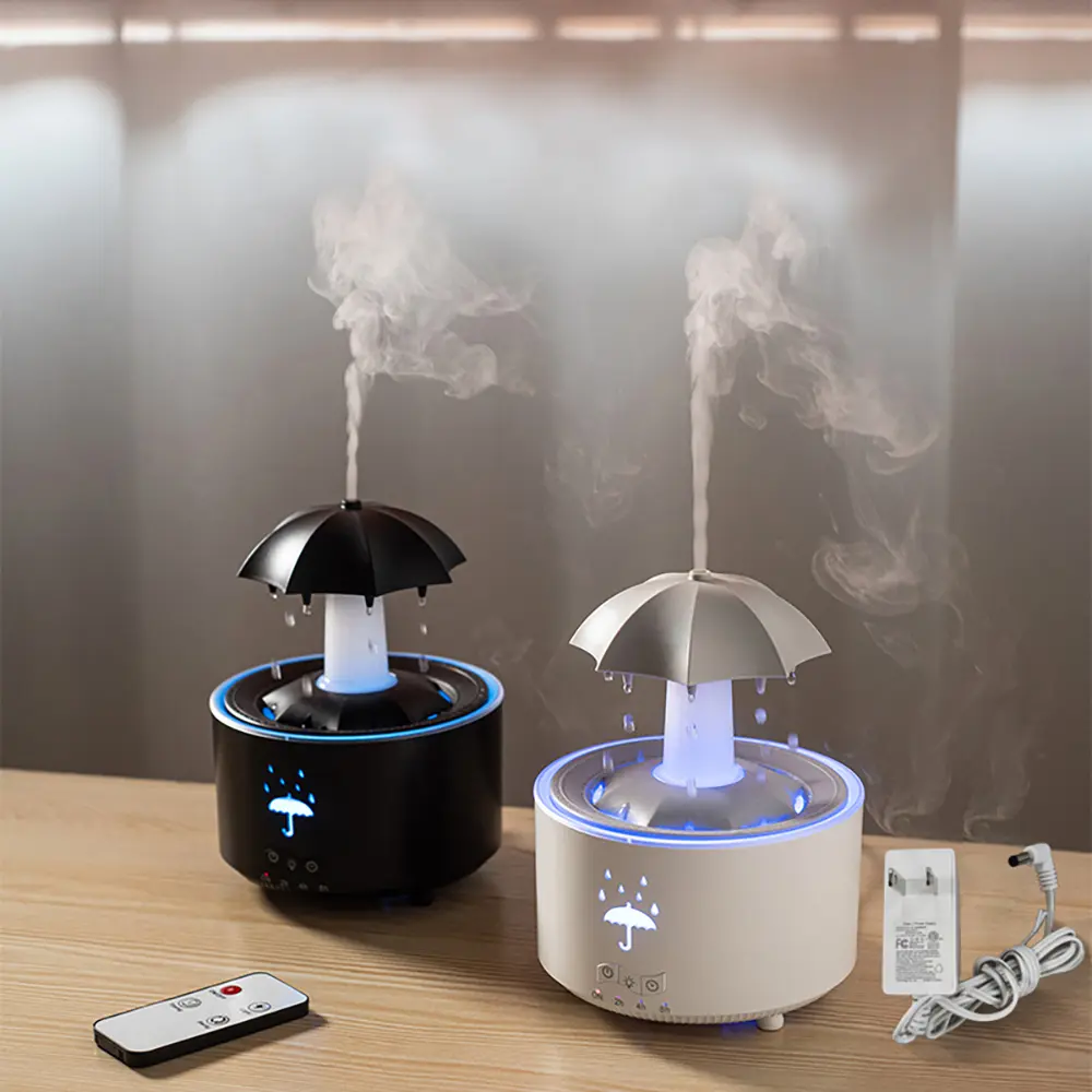 Rain Cloud Humidifier with Raindrop Effect, Rotating Diffuser with 7 Color Lights, Essential Oil Compatible Air Humidifier for Home Use, Aromatherapy Humidifier