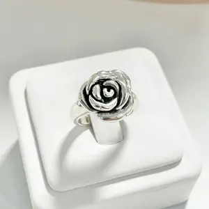 Sterling Silver 925 Small Rose Flower Lightweight Hollow Ring Electroform Jewelry