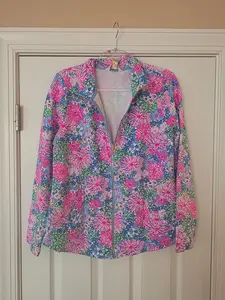 Lilly Pulitzer Pink Floral Jacket (Size Medium) Leonard Full Zip