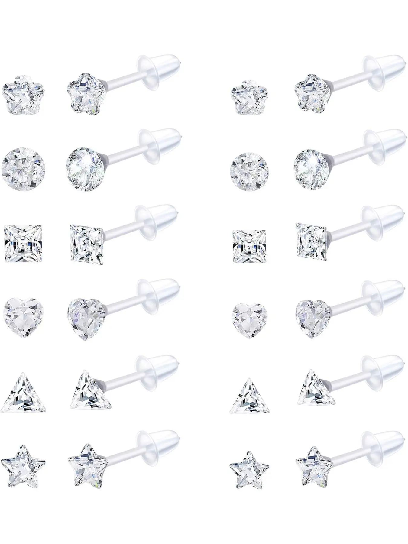 12 Pairs Clear Plastic Stud Earrings for Women, Acrylic Post Star Heart Rhinestone Ear Studs Piercing Retainers, Stud Earrings Jewelry, High Quality Earrings, Stud Earrings Set