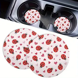 2pcs Ladybug Pattern Car Cup Holder Coasters, Multiple styles Universal Non-slip Car Accessories, Cute Car Coasters, Car Decoration Gifts, Car interior decoration, Cup Holder Stabilizer, Cute Insect Theme, Non-Slip Surface