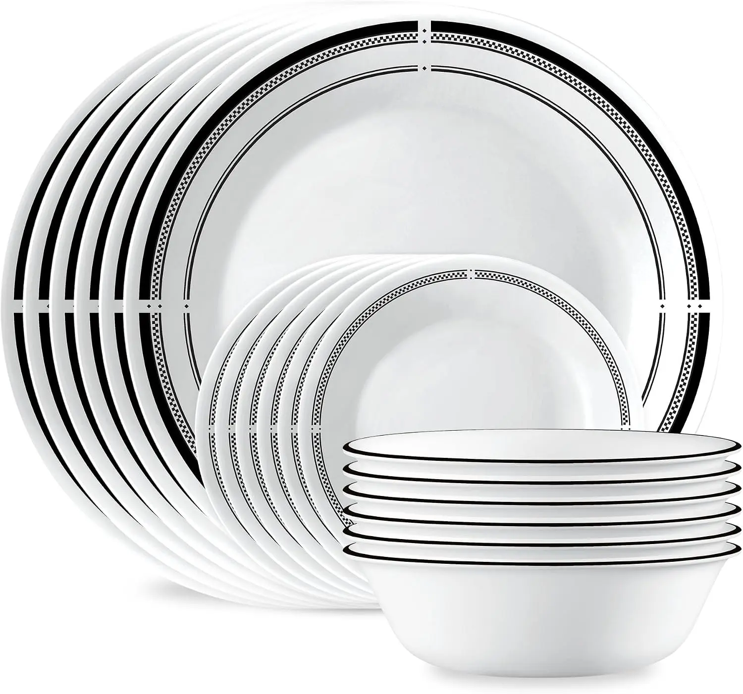 Corelle 18-Piece Round Dinnerware Set Service for 6, Lightweight Round Plates and Bowls Set, Vitrelle Triple Layer Glass, Chip and Scratch Resistant, Microwave and Dishwasher Safe, Brasserie