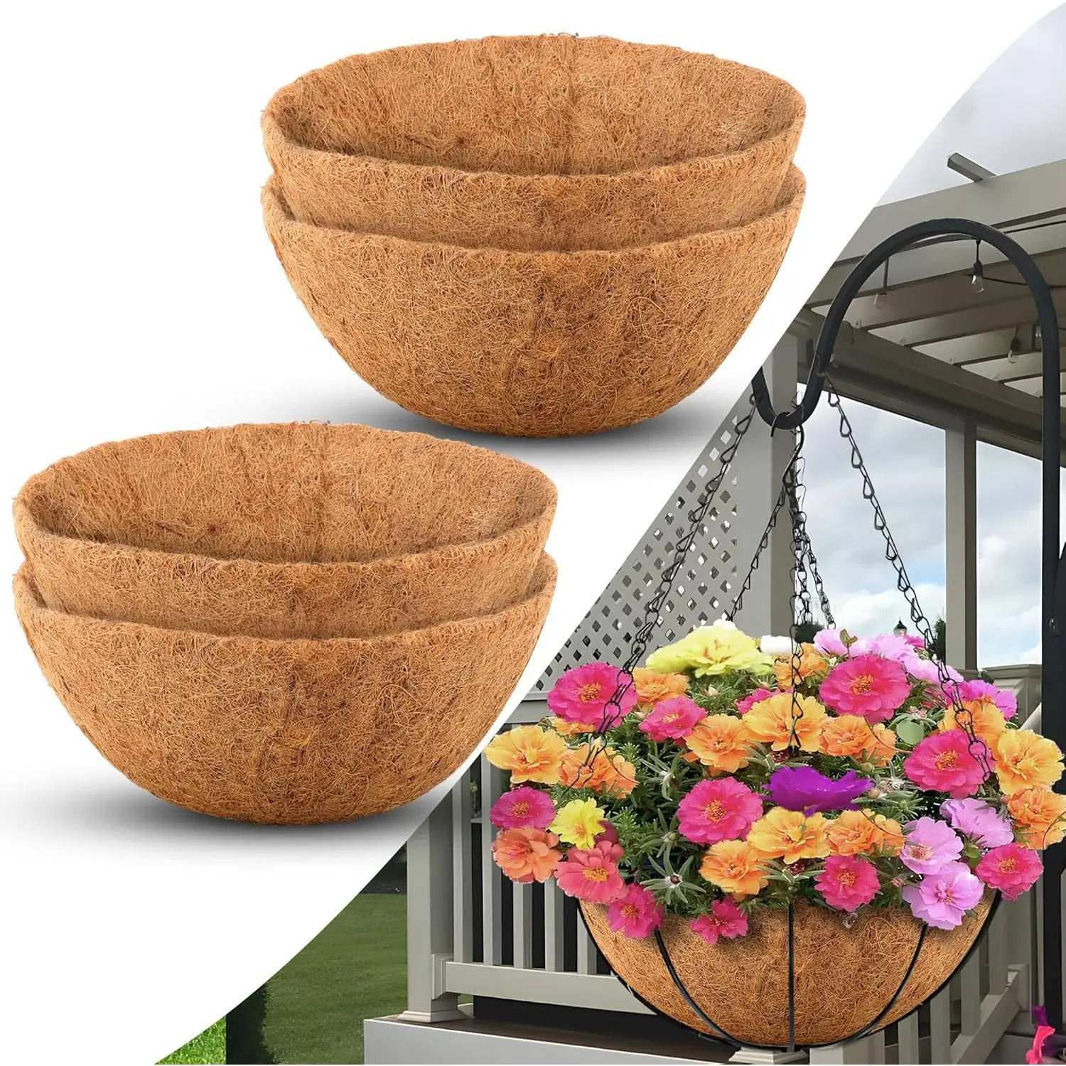 Coco Liners for Planters 16 Inch, 4 Pack Round Hanging Basket Liners, Coconut Fiber Liners for Planters  Garden