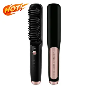 Portable Rechargeable 2-in-1 Hair Styling Brush  Negative Ion Straightening & Curling Comb  Cordless  Up to 200℃  Auto Shut-Off  LED Display for Women & All Hair Types