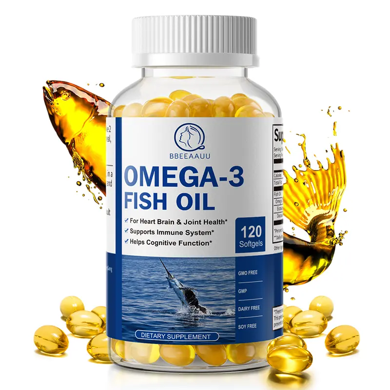 BBEEAAUU Omega 3 Fish Oil | EPA & DHA | Omega 3 Fatty Acids | Premium Burpless Softgel Supplements (120 Count)