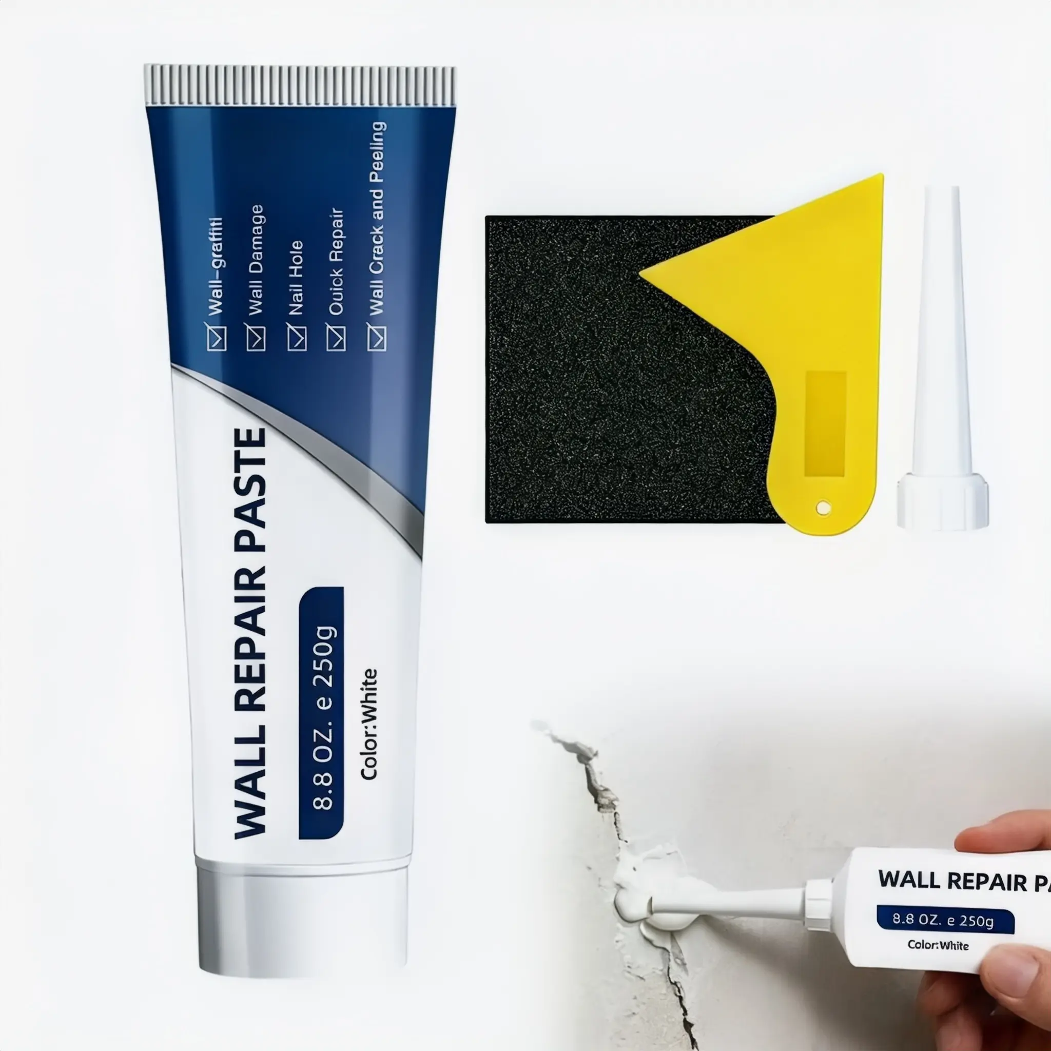 Wall Repair Paste - Fix Any Wall Damage in Minutes! Quick-Drying, Easy to Use, White Mending Agent for Holes, Cracks & Graffiti