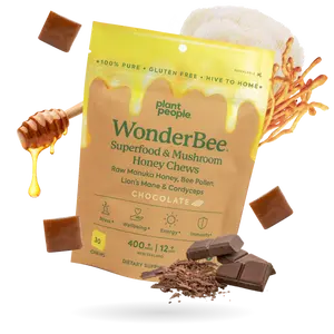 Plant People WonderBee + Mushrooms Superfood Manuka Honey Chews, All-Natural Raw Ingredients, Chocolate-Flavored Health & Wellness Supplement