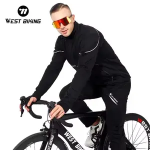 WEST BIKING Winter Cycling Suit.Polyester Spandex Thick Thermal Cycling Suit, Windproof Breathable Motorcycle Riding Suit with Elastic Hem Cycling Jersey Set