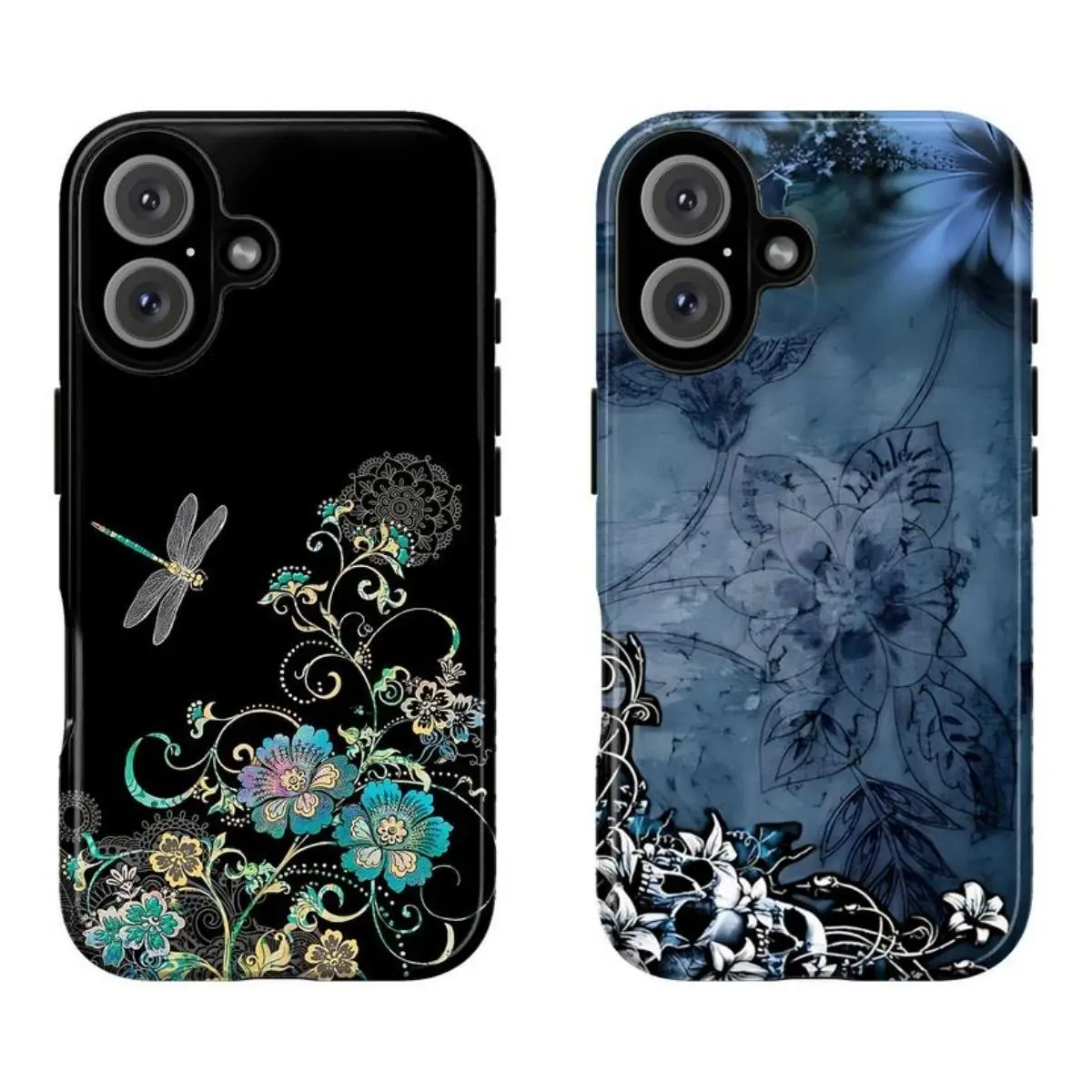 Whimsical Grunge Floral Phone Case|Moody Blue & Burgundy Aesthetic Phone Cover For iPhone 17 Pro Max 16 15 14 13 12 11 for Samsung S21 S22 S23 S24 S25 Phone Case|Dark Garden Gothic Vibe Tough Phone Case Protection Cellphone