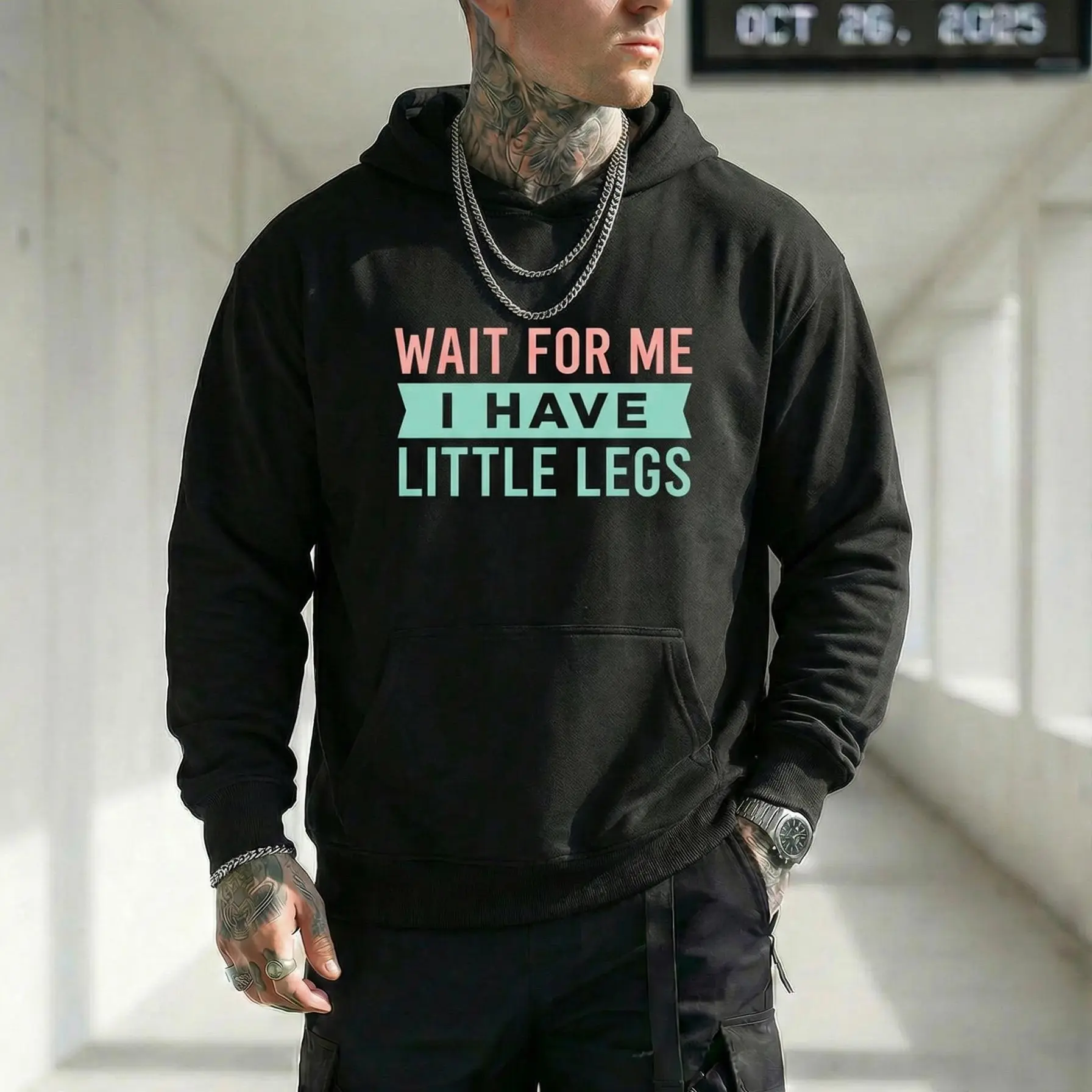 Unisex 'Little Legs' Graphic Hoodie, Casual Loose Fit Breathable Cotton Pullover, Funny Quote Streetwear for Fall and Winter