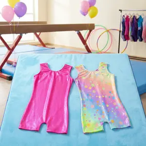 Girls' 2-Pack Sparkly Sleeveless Gymnastics Leotard Outfit - Toddler Biketards, Stretchy Comfortable Dance Clothing for Tumbling Classes, Ballet Recitals