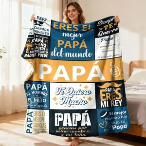 Father's Day Spanish Dad Blanket with "Papa" Quotes & Heartfelt Messages - Soft Flannel Throw Suitable for Bed, Sofa, Gift for Dad, Spanish Phrase Bedspread, Contemporary or Room Decor, Year-Round Cozy Warmth