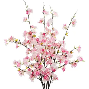 4Pcs Cherry Blossom Branches Artificial Flowers for Spring Summer Indoor Decoration,Faux Long Stem Artificial Flowers for Wedding Home Office Bedroom Party Table Centerpieces Decor