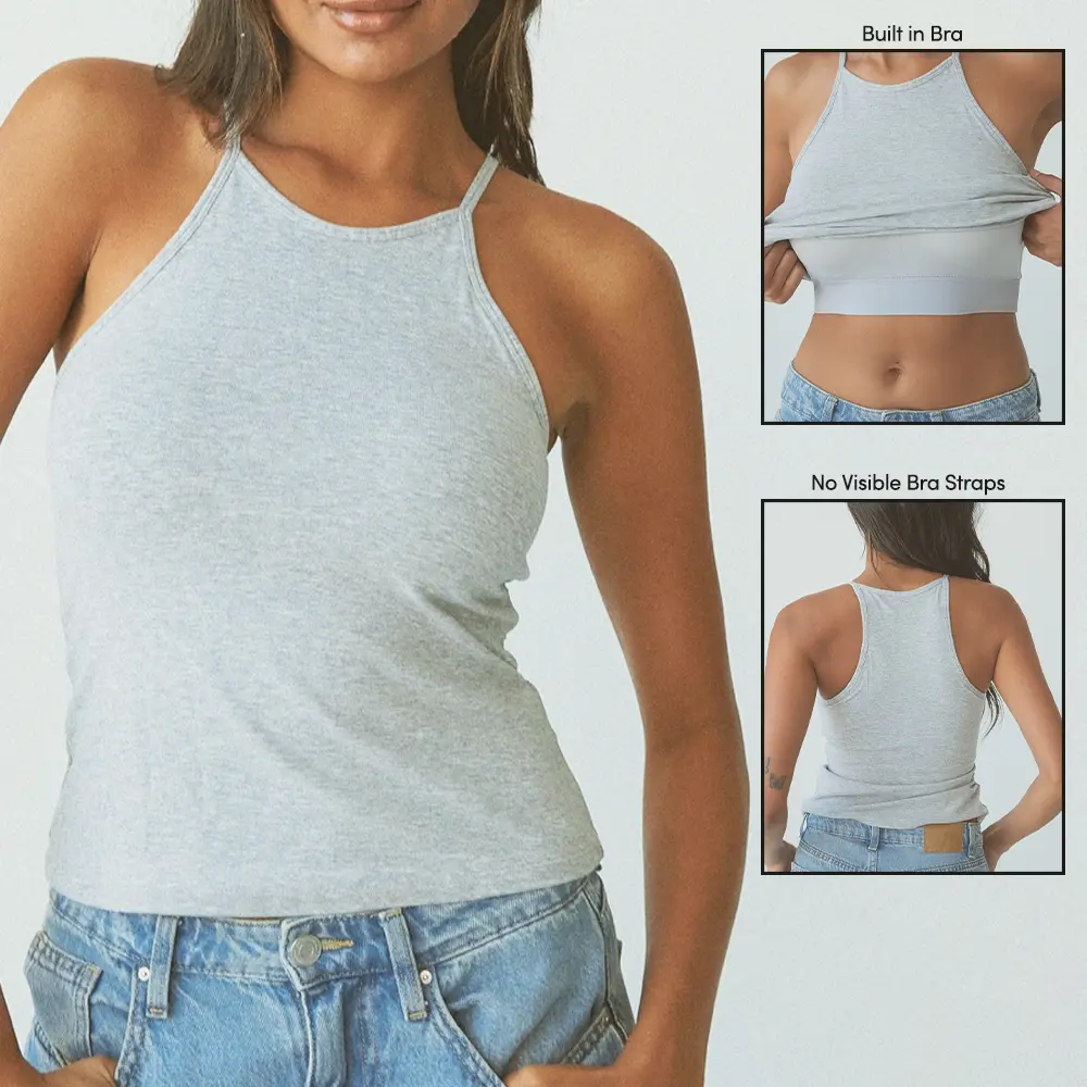 klassy High Neck Brami Women's Top - True to Size Fit with Support Band & Padding Set Included