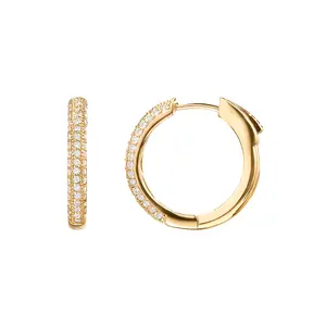 PAVOI 14K Gold Plated 925 Sterling Silver Posts Cubic Zirconia Hoop Earrings for Women - Halo CZ Gold Huggie Hoops