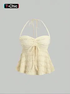 Women's Plain Drawstring Cami Top, Boho Fitted Sleeveless Casual Top for Summer, Ladies Clothes for Beach Holiday, Womenswear
