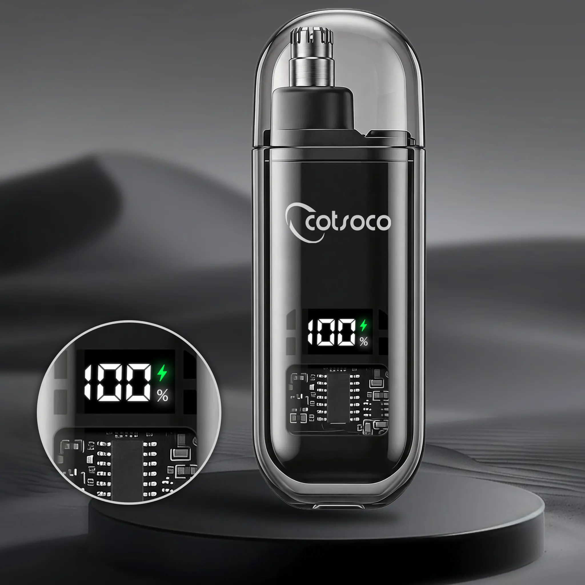 Cotsoco Nose Hair Trimmer for Men Women, Type-C Rechargeable Painless Eyebrow Facial Hair Shaver, Portable LED Display Waterproof Dual Edge Blades, IPX7 | Safe Distance Trimming