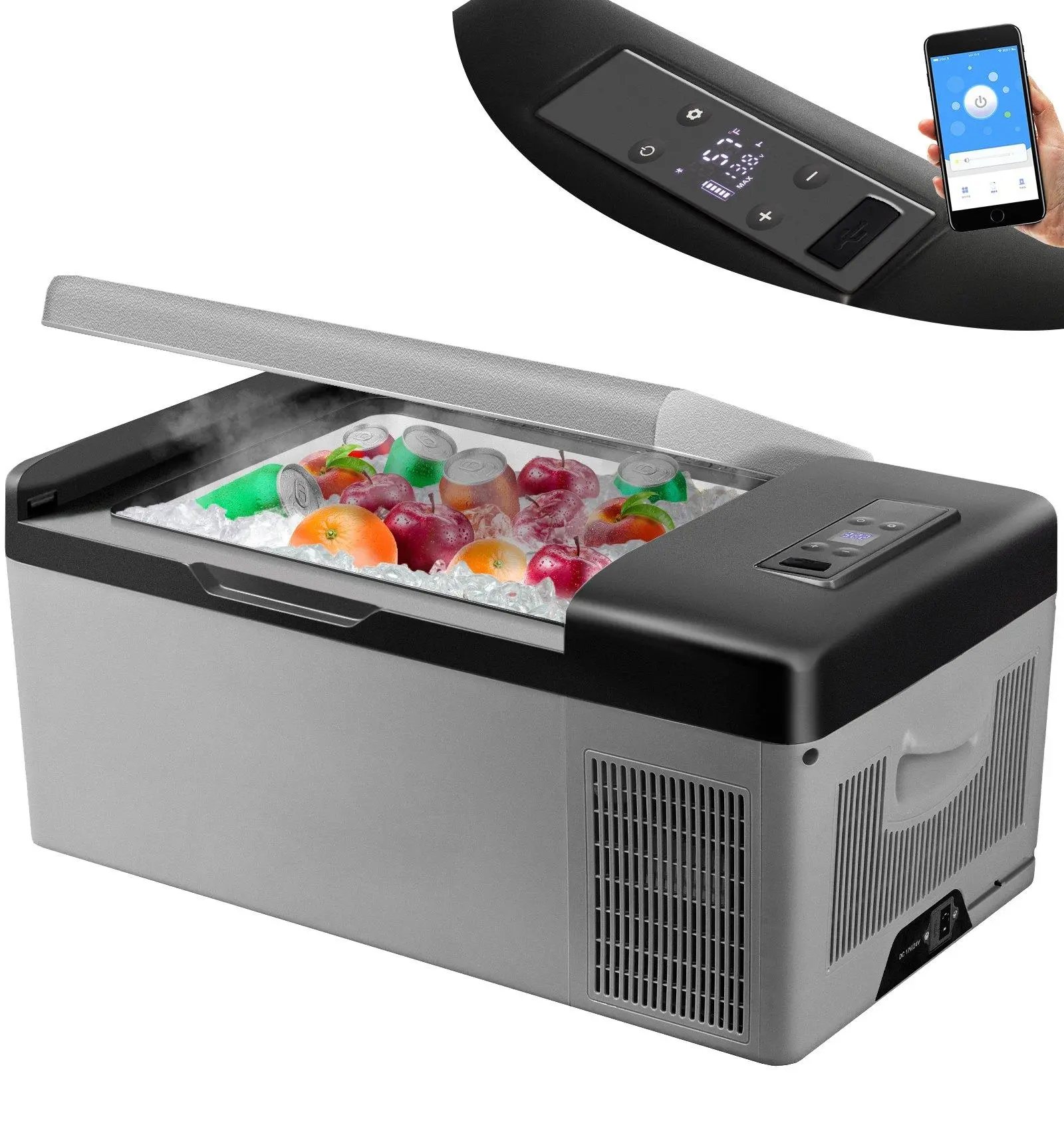 VEVOR Portable Mini Beverage Refrigerator with APP Temp Control, Touch Screen, 12/24V DC & 110-240V AC Adapters, -4℉-68℉ Electric Compressor Cooler for Camping, Boats, Home Use, Road Trip