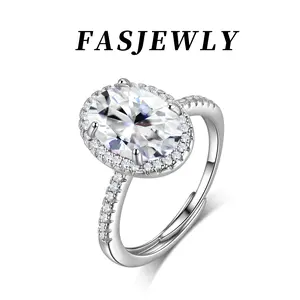 Fasjewly Oval Cut Promise Ring 5A Cubic Zirconia Engagement Solitaire Halo Ring for Women Open Ring Christmas Gifts Daily Clothing Decor