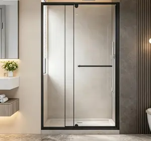 44-48.in W x 72.in H Pivot Shower Door, 1/4 inch Thick Clear Tempered Glass Swing Shower Door with Stainless Steel Handle, Black summerwins