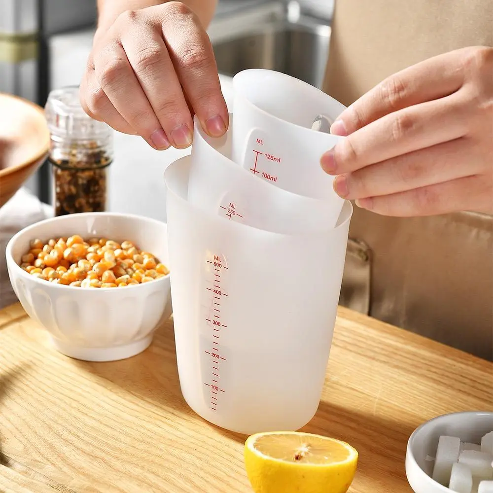 3-Piece Silicone Measuring Cup Set, Capacity 250ML, Soft Flexible Design, Semi-Transparent Kitchen Baking Tools, Kitchen Gadgets, Easy to Use at Home, Measuring Cups Set