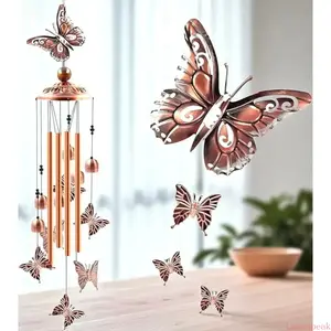 Aluminum Butterfly Wind Chimes With S Hook, Weatherproof Hanging Ornament Producing Clear Melodic Sound, Designed For Patio And Garden, Ideal Decor And Memorial Gift For Daily Outdoor Scenes