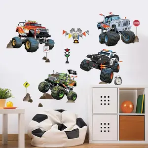 X-WPA28 Racing Car Wall Stickers Truck Vehicles Peel and Stick Wall Art Decals for Boys Room Kids Bedroom Playroom
