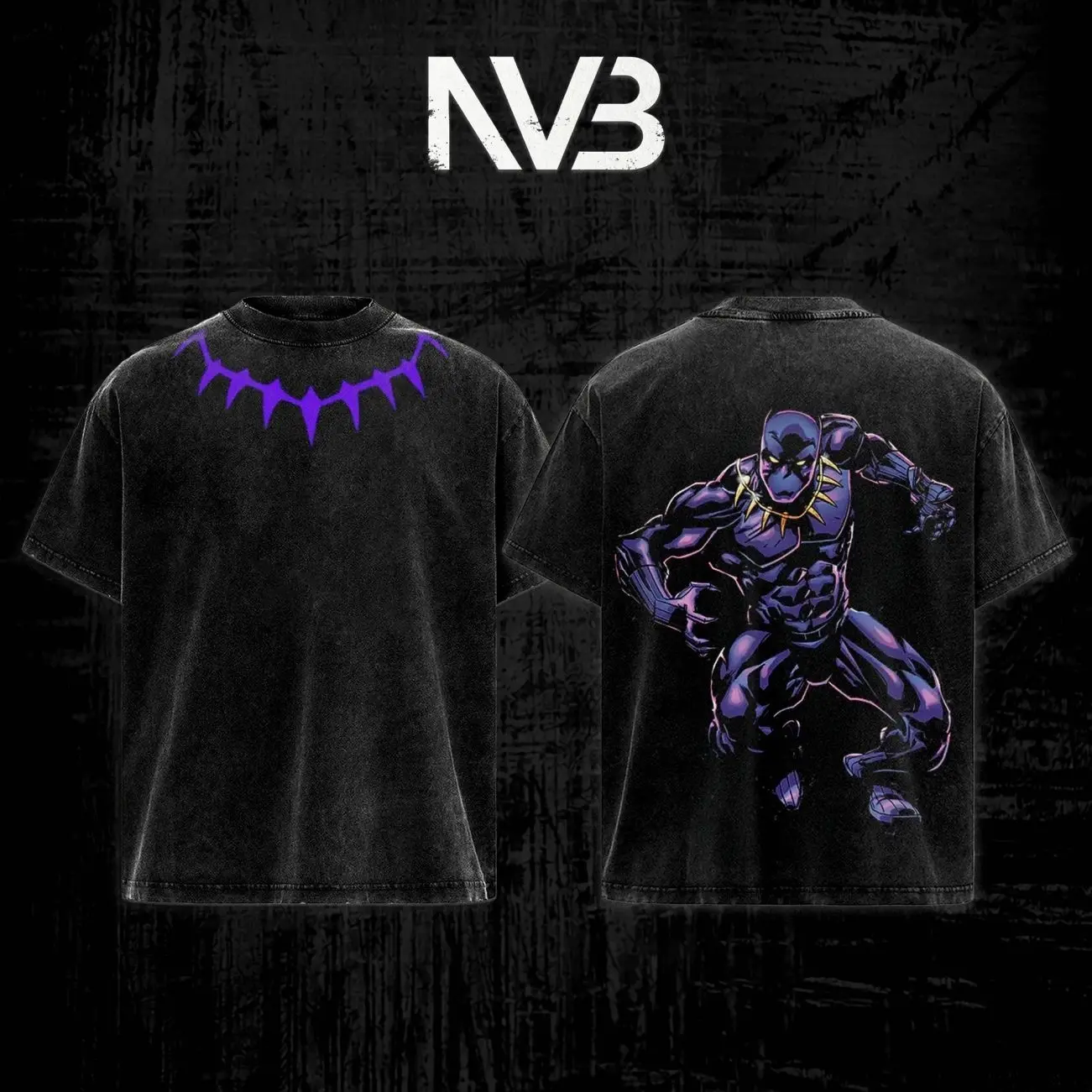 Panther "T’Challa" King of Wakanda Superhero MCU Comics Edition Double Printed Oversize Lightweight Acid Washed Tee TV Series Graphic Design Top Cotton Streetwear Comic Superheroes T-Shirt Clothes Menswear Womenswear 6RO