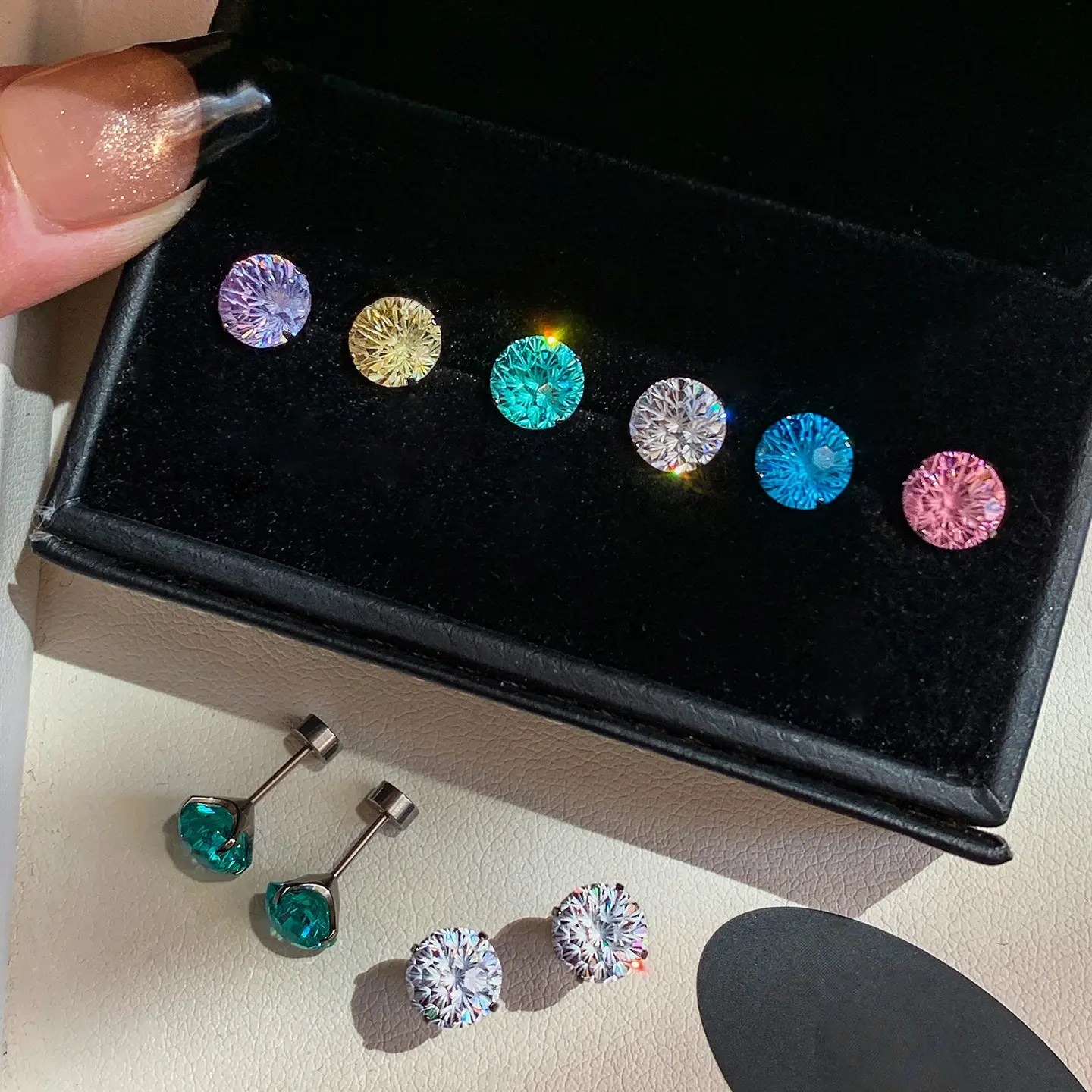 Firework-Cut Zircon Stud Earrings in 925 Silver, Unisex Colorful Hypoallergenic Statement Earrings, Waterproof & Durable, 6mm-8mm, 90-Day After-Sales Service #loveislandusa #summervibes #funny #tiktokshopcreatorpicks