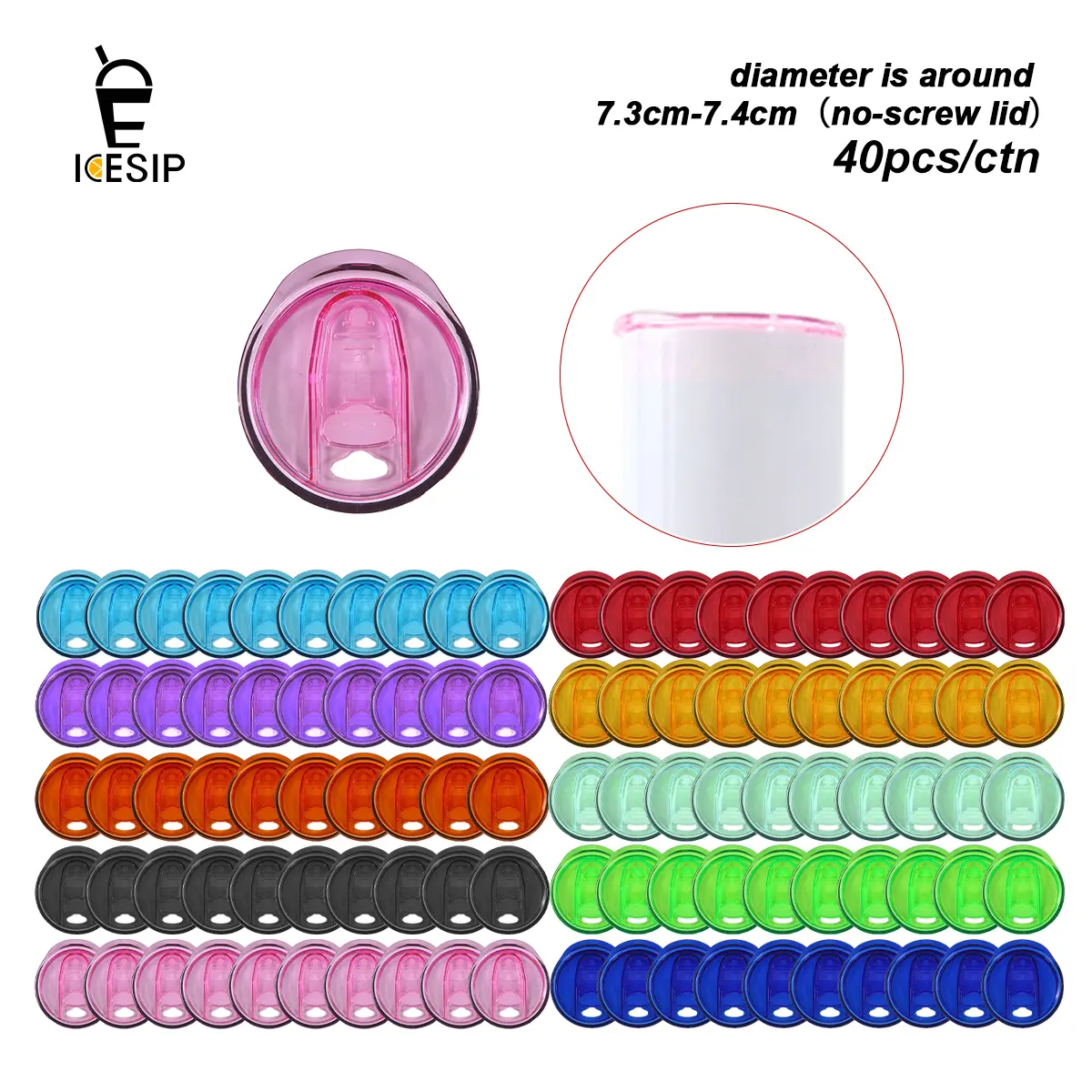 Icesip 40pcs replacement colorful plastic lids ONLY, lids been matching 15oz/20oz/30oz straights sublimation blank tumblers for custom diy Drinkware Lid Straw Spout Lid Drink Protectors