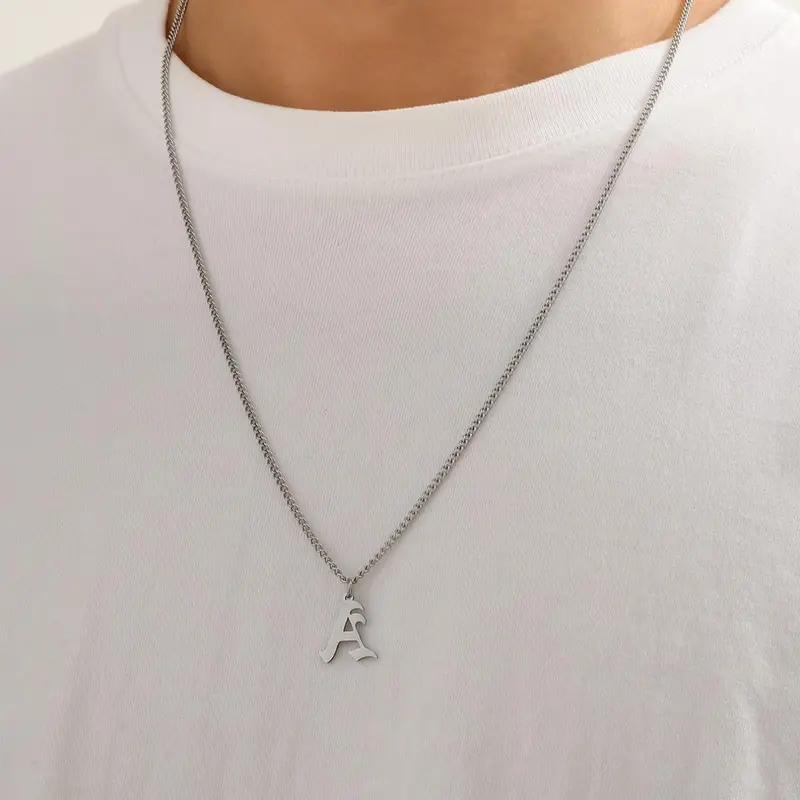 Street Style Initial Necklace As Valentines Gift, Fashion Necklace, Trendy Charm Necklaces for Women & Men, Stainless Steel Vintage Hippie Jewelry, Letter Necklace, Alphabet Necklace, Personalized Initials