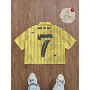 (Gold promotion)Manfinity EMRG Men's Casual Fashionable Full Print Striped Short Sleeve Shirt