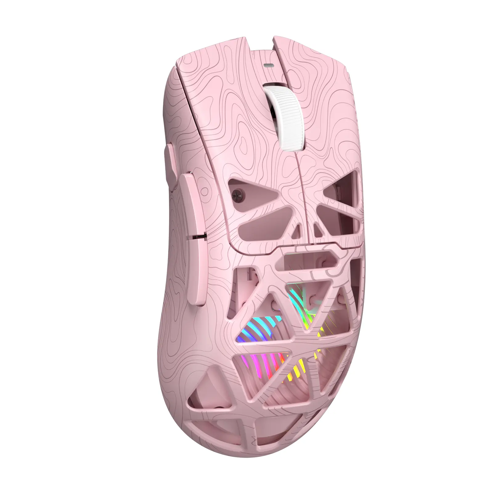 AULA SC620 Pink Contour Skeleton Wireless Gaming Mouse – Cute RGB 67g Lightweight Mouse with Fire Button, PAW3311 Optical Sensor Low Latency 12K DPI & Tri-Mode Connection mouse for  fps pc game setup