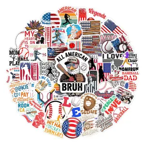 50pcs Baseball American Themed Stickers Pack, DIY Sticker, Waterproof Vintage Sports Patriotic Baseball Decals for Laptop, Water Bottle, Journal & Scrapbook, Baseball & Patriotic Sports Lover Gift