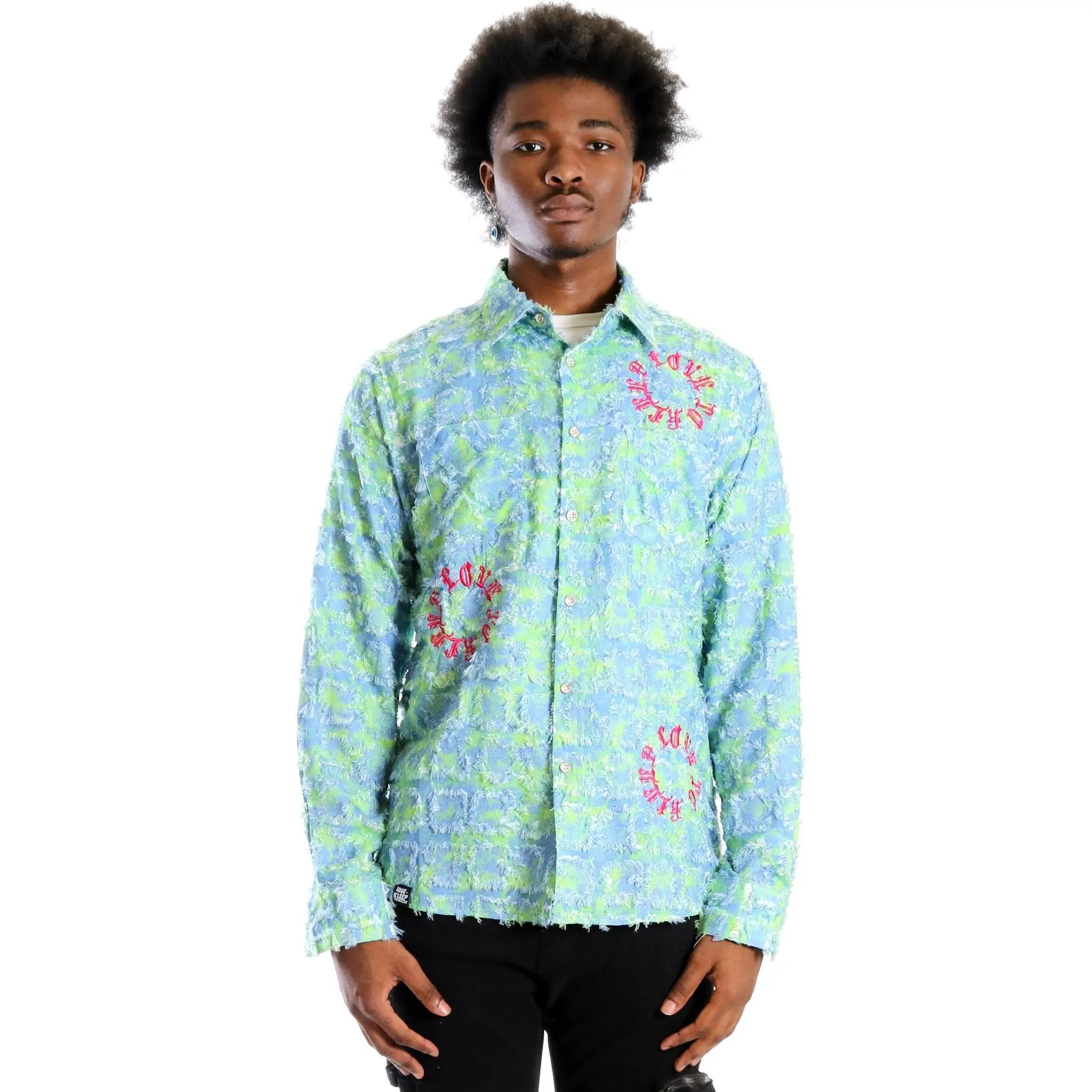 Citron Men's ripped & repaired button down shirt