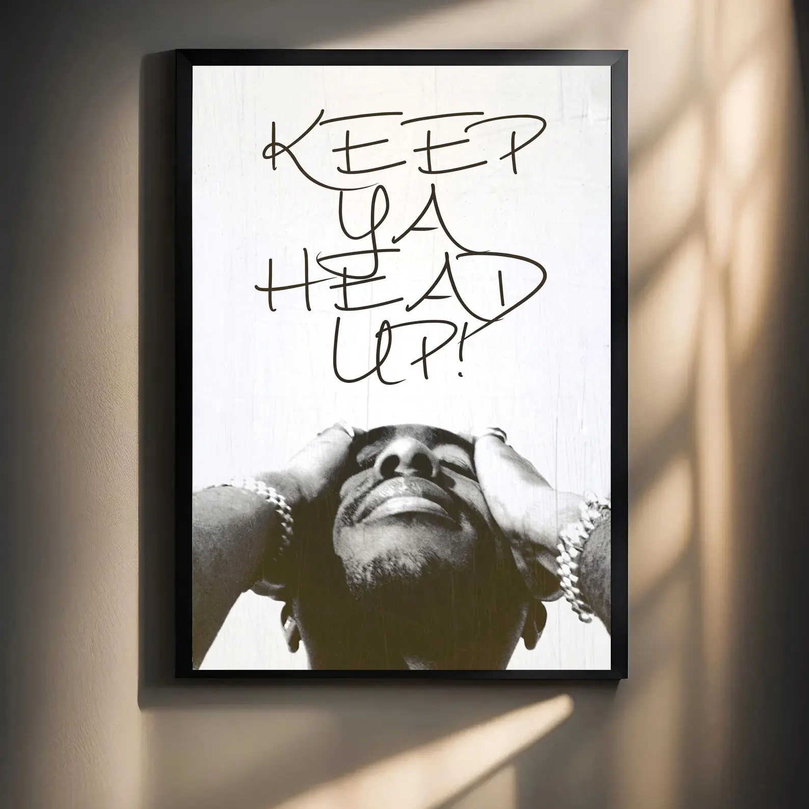 [NO FRAME] 2Pac Keep Ya Head Up Poster, Tupac Shakur Inspirational Quote Wall Art, Hip Hop Music Room Decor, Black and White