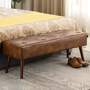 Furnimart Faux Leather Bench Ottoman, Tufted Button Bedroom Benches Solid Wood Legs, Dining Bench, Indoor Entryway Living Room Bedroom Piano Bench