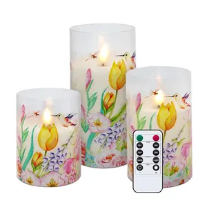 3PCS Flameless LED Candle Set with Floral Design,Flickering Battery Operated Candles, Romantic Home Decor, Safe Wedding & Bedroom Lights