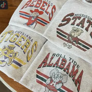 [Sale off 50%] Custom College Retro College Football Mascot Crewneck Sweatshirt Classic Menswear Tops Cotton Sweaters   Sport Fabric Casual Embroidered Hoodie Custom Team Cotton GIft 7UU