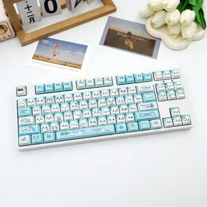 138 Key Winter Little Cat Pbt Keycaps, Cherry Style Side-Printed Semi-Transparent, Dye Sublimation, Compatible with Mx Axes, Fits 61/64/68/87/96/104/108 Models